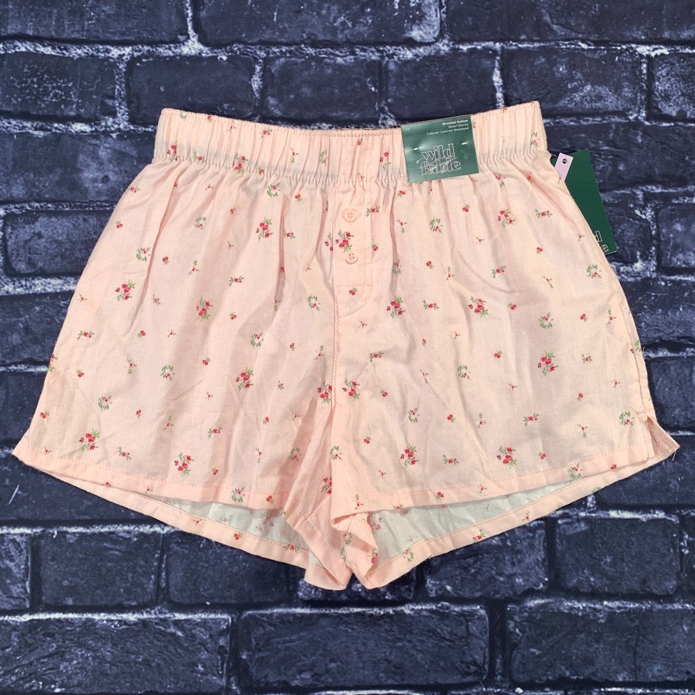 Wild Fable Womens Pink Floral Brushed Cotton Boxer Shorts XS NWT